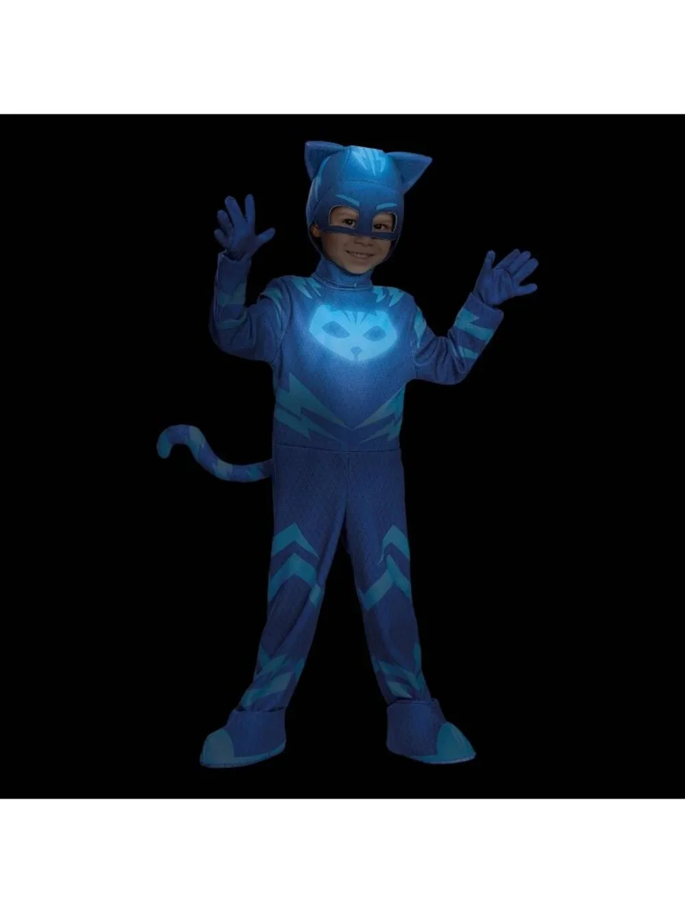 Glow-in-the-Dark Catboy Costume Jumpsuit & Mask for Toddler 3T-4T, Fun Dress-Up